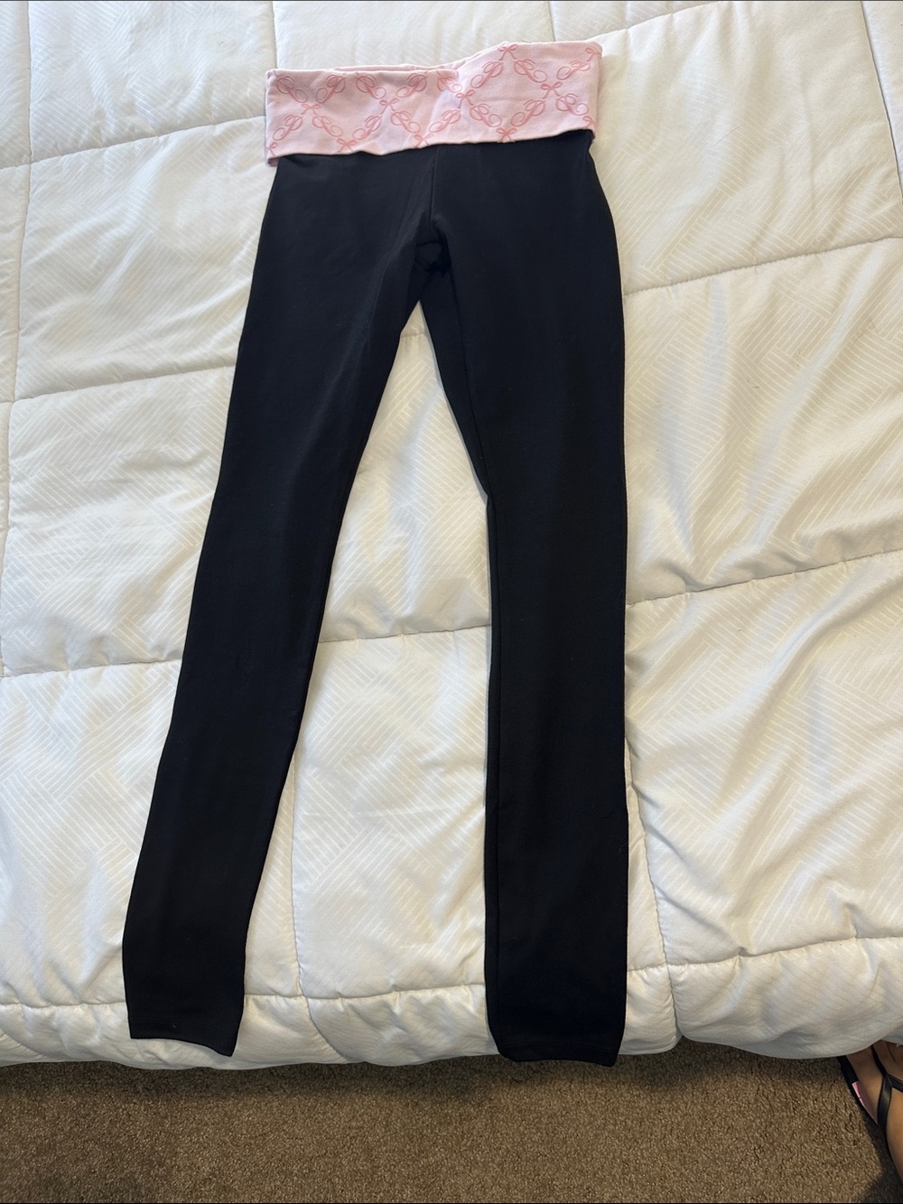 Victorias secret Pink  Black Leggings with Pink Fold-Over Waistbands